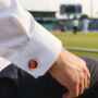 Personalised Cricket Ball Leather Cufflinks, thumbnail 1 of 12