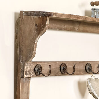 Farmhouse Wooden Wall Shelf With Hooks, 2 of 4
