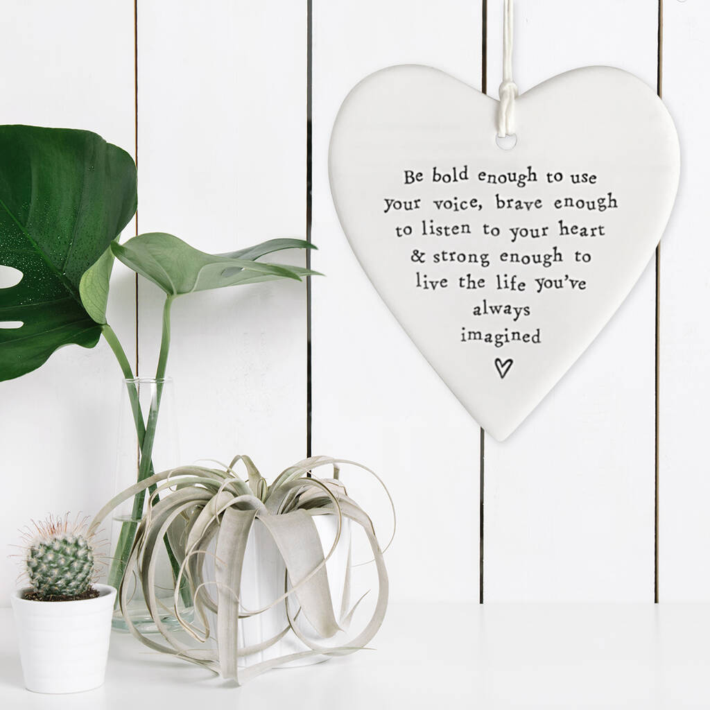 'Be Bold, Be Brave' Porcelain Hanging Heart Gift