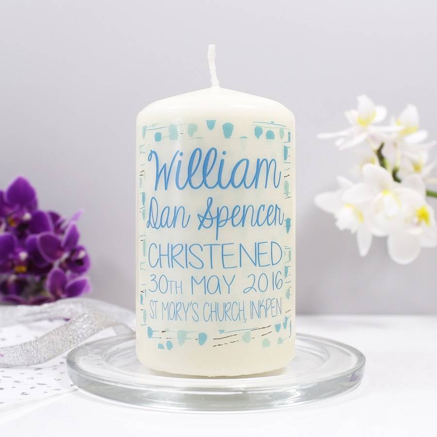 patterned christening candle for boys and girls by olivia ltd