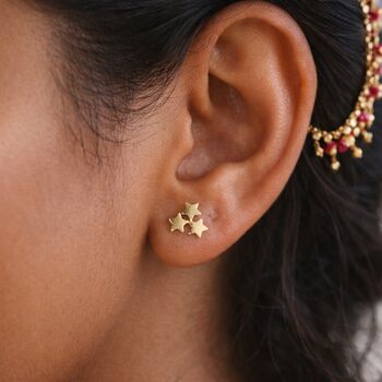 Gold Plated Sterling Silver Galaxy Star Stud Earrings – 8mm, 2 of 5