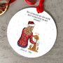 Personalised Pet Loss Christmas Acrylic Bauble – Memorial Ornament With Owner And Pet Illustration, thumbnail 1 of 10