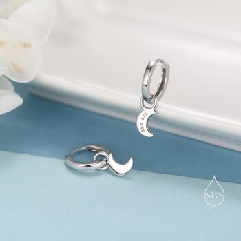 Crescent Moon Charm Huggie Hoop Earrings, 3 of 12