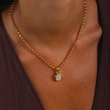 Gold Octagon Pendant Necklace With Cz Stones In 18 K Gold Plated Sterling Silver, 6 of 9