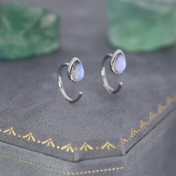 Moonstone 3mm Droplet Huggie Hoop Earrings, 6 of 9