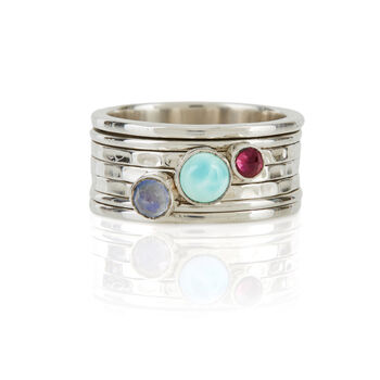 Ibiza Bliss Moonstone And Garnet Silver Spinning Ring, 3 of 6
