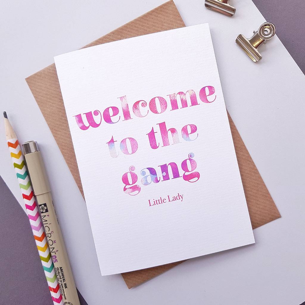 to the gang new baby girl card personalised by rich little things