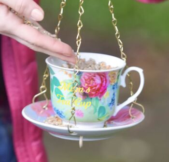 Personalised Floral Tea Cup And Saucer Bird Feeder, 4 of 4