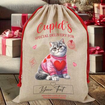 Personalised Valentine Cat Love Heart Sack, 4 of 12