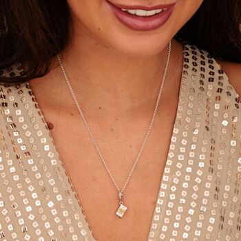 Sterling Silver Christmas Present Charm Necklace With Gold Bow, 6 of 10