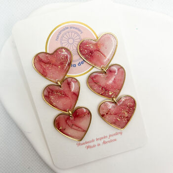 Pink Marbled Heart Statement Stud Earrings, Valentines, 9 of 11