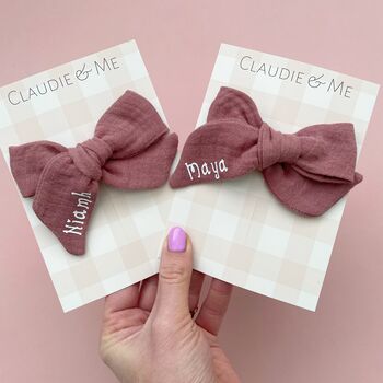 Dusky Pink Personalised Hair Bow Stocking Filler/Christmas Gift, 2 of 6