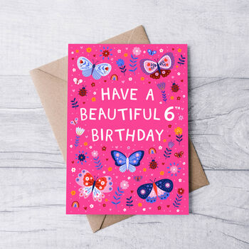 Any Age Butterfly Birthday Card, Girls Age Birthday Card, Ladybirds, 5 of 7