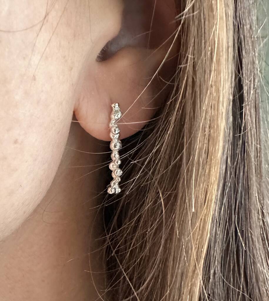 Long Handmade Sterling Silver Pebble Earrings, 1 of 7