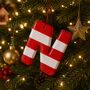 Personalised Handmade Red And White Candy Stripe Clay Hanging Letter, thumbnail 1 of 4