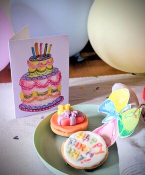 Colourful Happy Birthday Hand Iced Biscuits And Birthday Card Letterbox Gift, 3 of 12