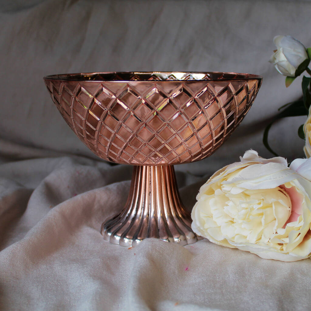 Metallic Glass Rose Gold Footed Bowl By Objet Dahlia