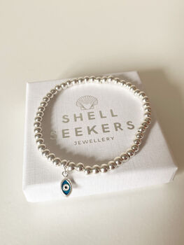 Sterling Silver Evil Eye Charm Beaded Bracelet, 4 of 6