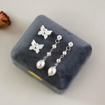 Kayla Ivory Silver Butterfly Charm Pearl Drop Earrings, 2 of 6