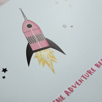 Let The Adventure Begin! Spaceship Happy Mail Postcard, 2 of 5