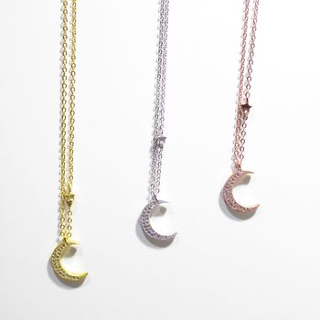 Moon Star Necklace Cz Rose Or Gold Plated 925 Silver, 6 of 10