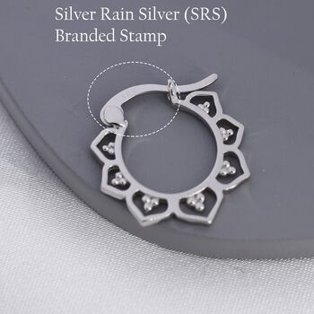 Sterling Silver Lotus Flower Hoop Earrings, 9 of 12