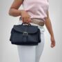 Small Leather Crossbody Satchel Handheld Handbag Black With Side Pockets, thumbnail 2 of 9