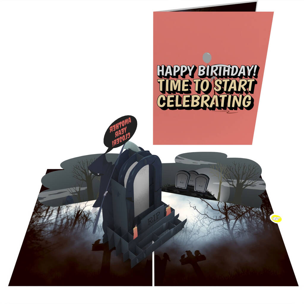 Another Year Closer! Funny Joke Birthday Card With 3D Pop Up Grim Reaper, 1 of 9