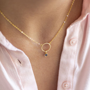 Minimalist Gold Plated Circle Birthstone Charm Necklace, 8 of 11