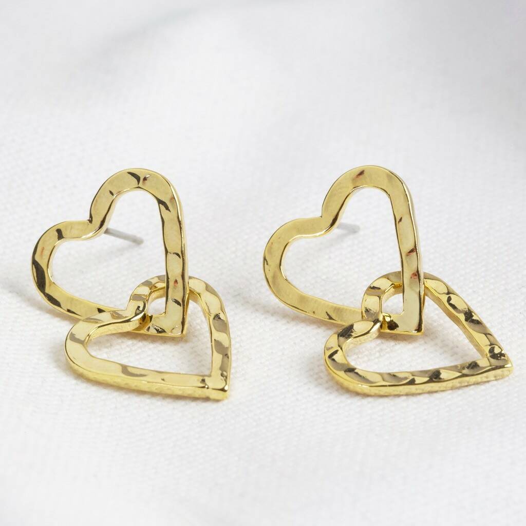 Hammered Interlocking Hearts Drop Earrings By Lisa Angel
