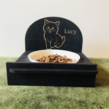 Personalised Wooden Cat Bowl Stand, 2 of 3
