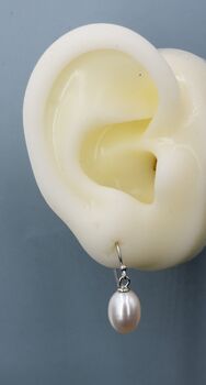 Sterling Silver Freshwater Pearl Huggie Drop Hook Earrings, 7 of 12
