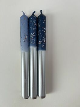 Silver, Grey And Blue Glitter Christmas Candles 'Starry Starry Night', 2 of 4