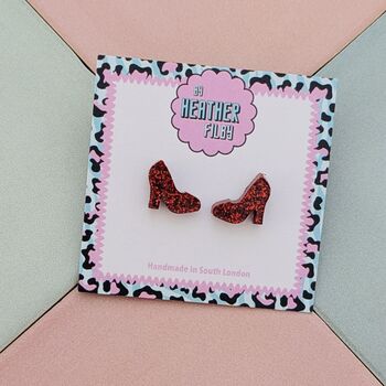 Red Glitter High Heel Resin Stud Earrings, 3 of 4