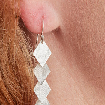 Brushed Silver Diamond Shaped Drop Earrings, 4 of 8