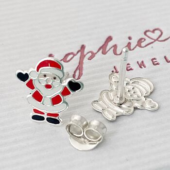 Sterling Silver Jolly Santa Christmas Earrings, 2 of 3