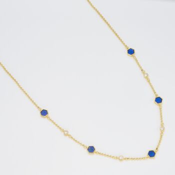 Hexagon Lapis Gemstone 18k Gold Plated Necklace, 2 of 3