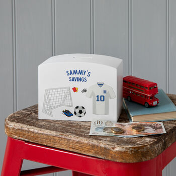 Personalised Football Themed Money Pot Piggy Bank, 7 of 9