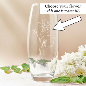 Engraved July Birth Flower 'Water Lily' Vase, 2 of 7
