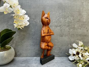 32cm Handcarved One Leg Yoga Cat Wooden Ornament Gift, 11 of 12