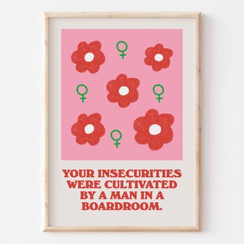 Floral Feminist Man In A Boardroom Pink Wall Print, 2 of 4