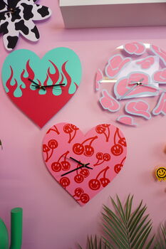Cherry Happy Face Heart Shape Decorative Clock, 6 of 7