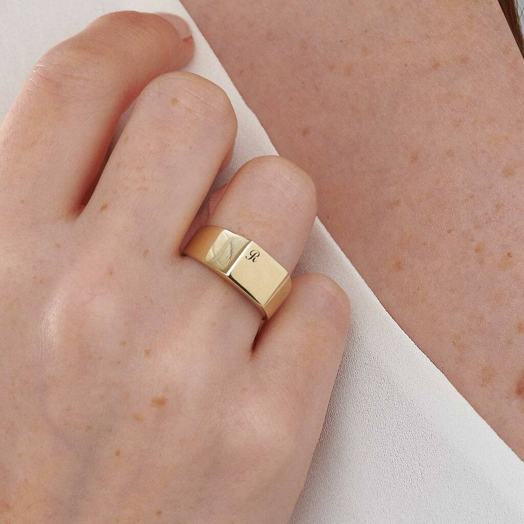 Personalised Initials Unisex Solid 9ct Gold Signet Ring, 1 of 8