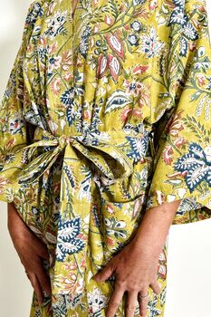 Wrap Kimono In Lime Grove Block Print, 4 of 6