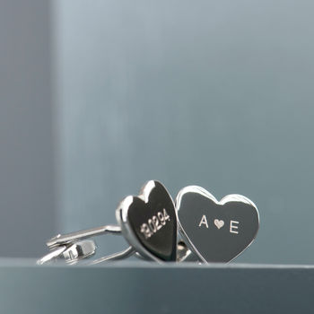 Personalised Silver Plated Heart Cufflinks, 4 of 5