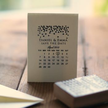 Personalised Calendar Hearts Save The Date Stamp, 2 of 2