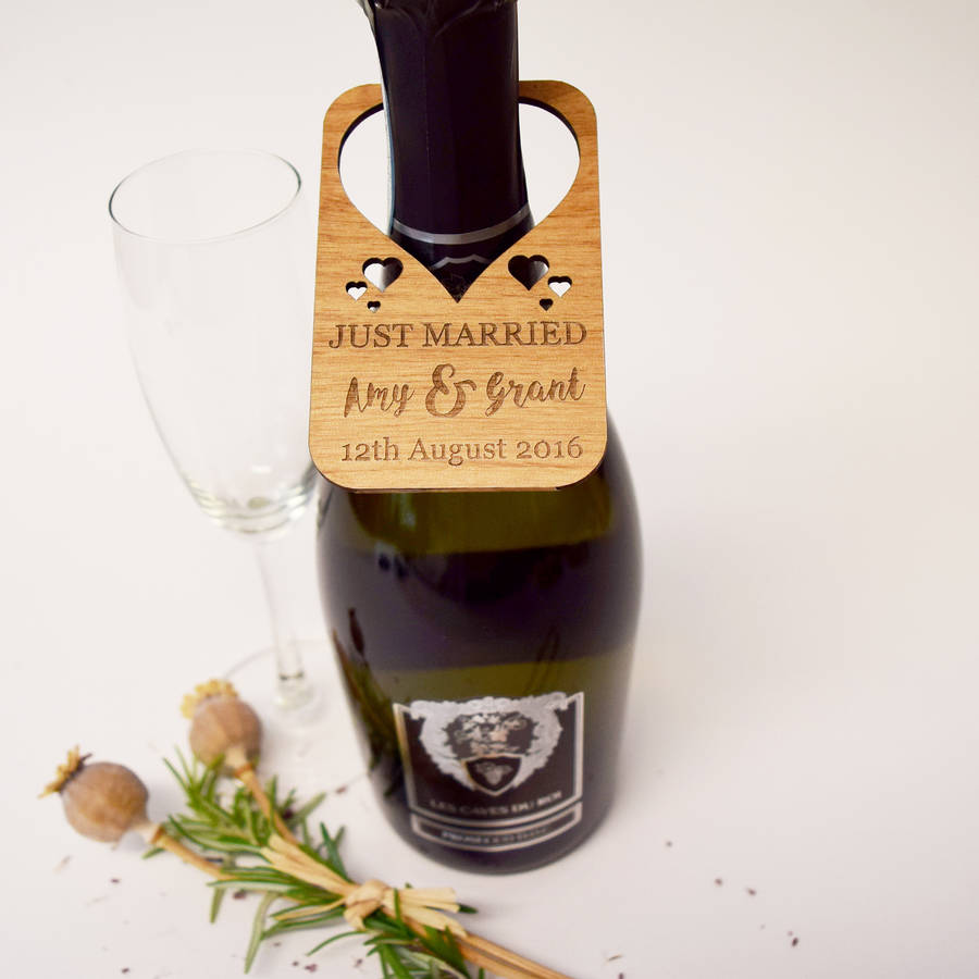 personalised just married wine bottle label by hickory dickory designs