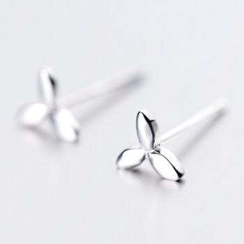 Sterling Silver Triple Leaf Stud Earrings, 2 of 5