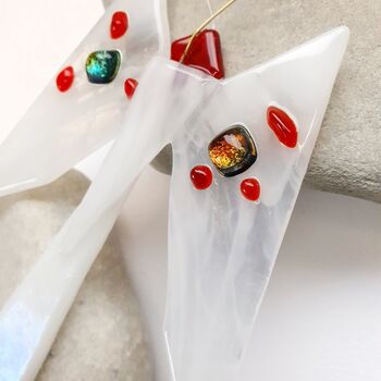 Red Gold Fused Glass Christmas Angel Tree Decoration, 5 of 9