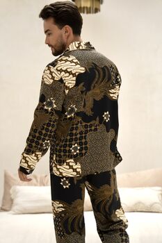 Men’s Black Satin Long Pyjamas, 5 of 8